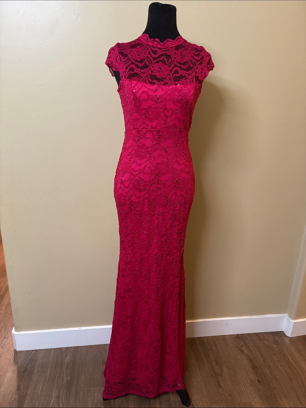 Jump Apparel Fuchsia Lace Maxi Dress With Open Back